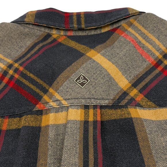 Prana Men's Lybek Long Sleeve Herringbone Plaid Flannel Shirt Bronzed Blue XL - Picture 8 of 14
